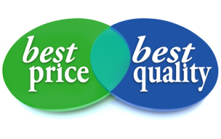 A Venn diagram of overlapping circles with the words Best Price and Best Quality to symbolize the best purchase choice that is better in cost and value